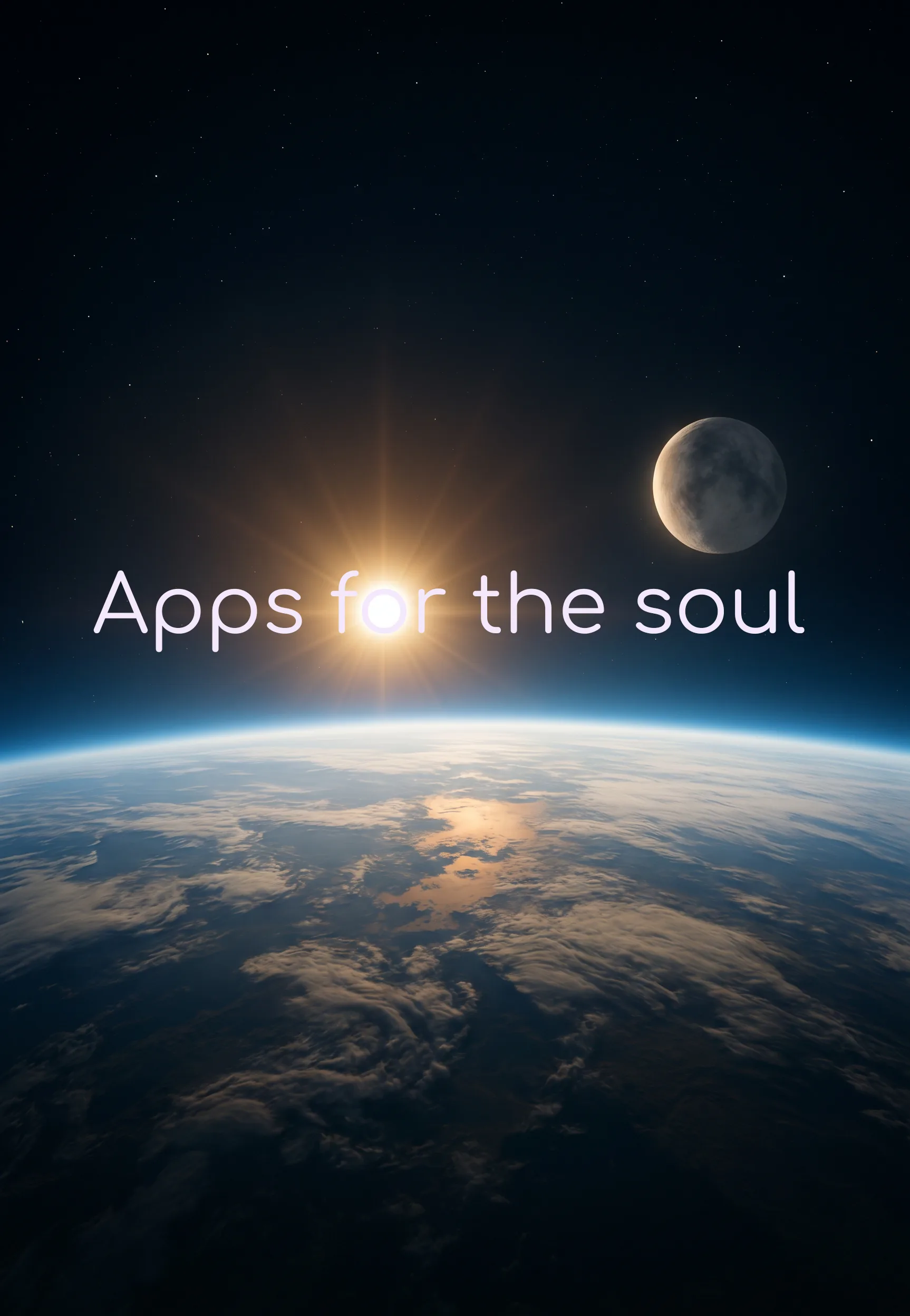 Apps for the soul: the sun rising over the Earth seen from space, with the moon beside it